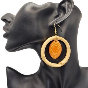 Handmade Upcycled Frankies Tiki Room Earrings Orange‎ Swizzle Stick Goldtone